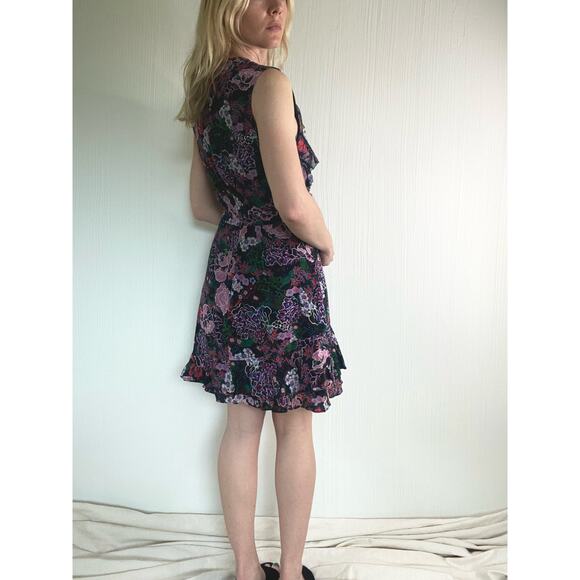 SALONI Silk Floral Ruffle Sleeveless Mini Dress US 4 - Picture 8 of 13